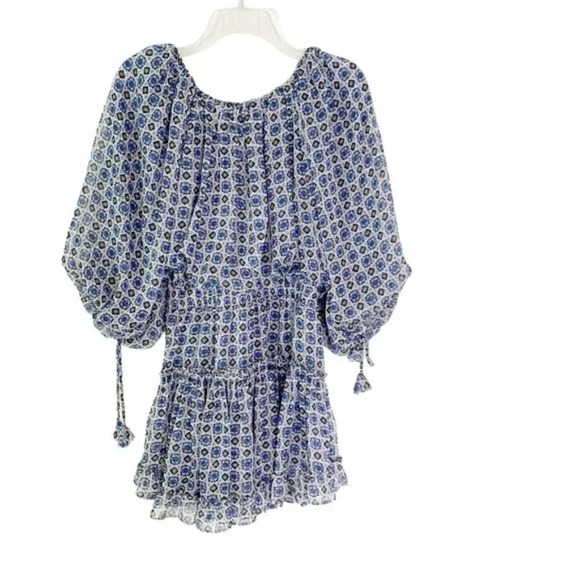 MISA Zonia Chiffon Mini Dress in Scorpio’s Tile Blue Size S NWT - Picture 8 of 14